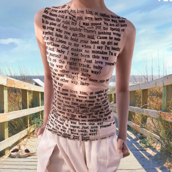 🎤 Bold Statement Mesh Shirt – Born This Way Lyrics, Size Small, stretchy - Picture 1 of 5